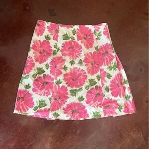 United Colors of Benetton Pleated Floral Mini Skirt, Est Size 6 / 29, Pink/White